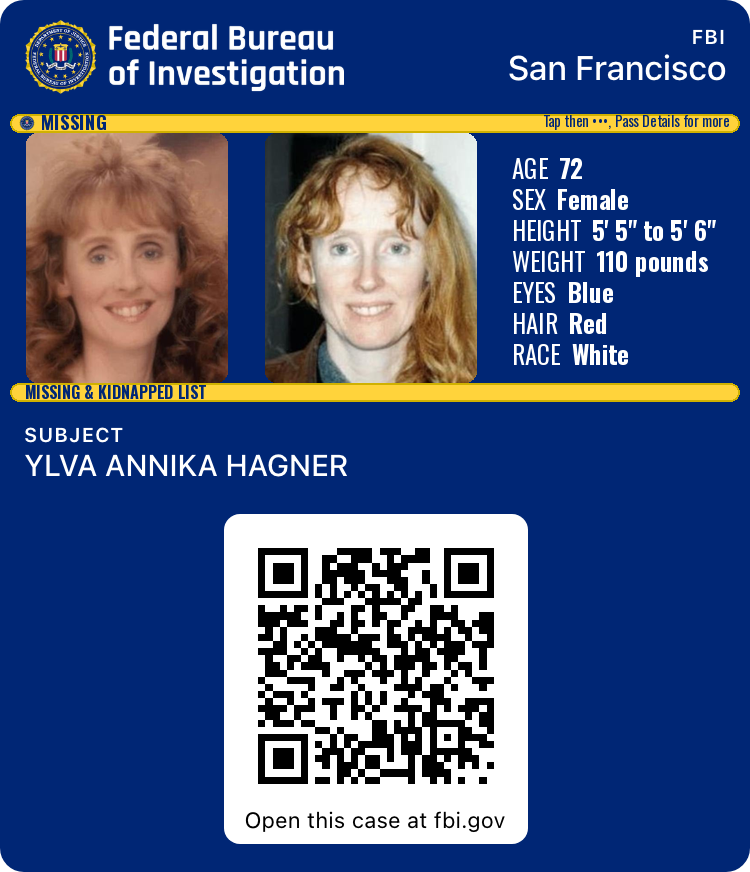 Apple Wallet front of the FBI Missing & Kidnapped card