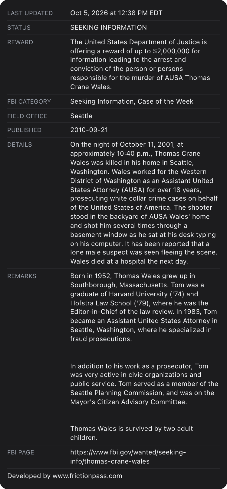 Apple Wallet back of the FBI Case of the Week card