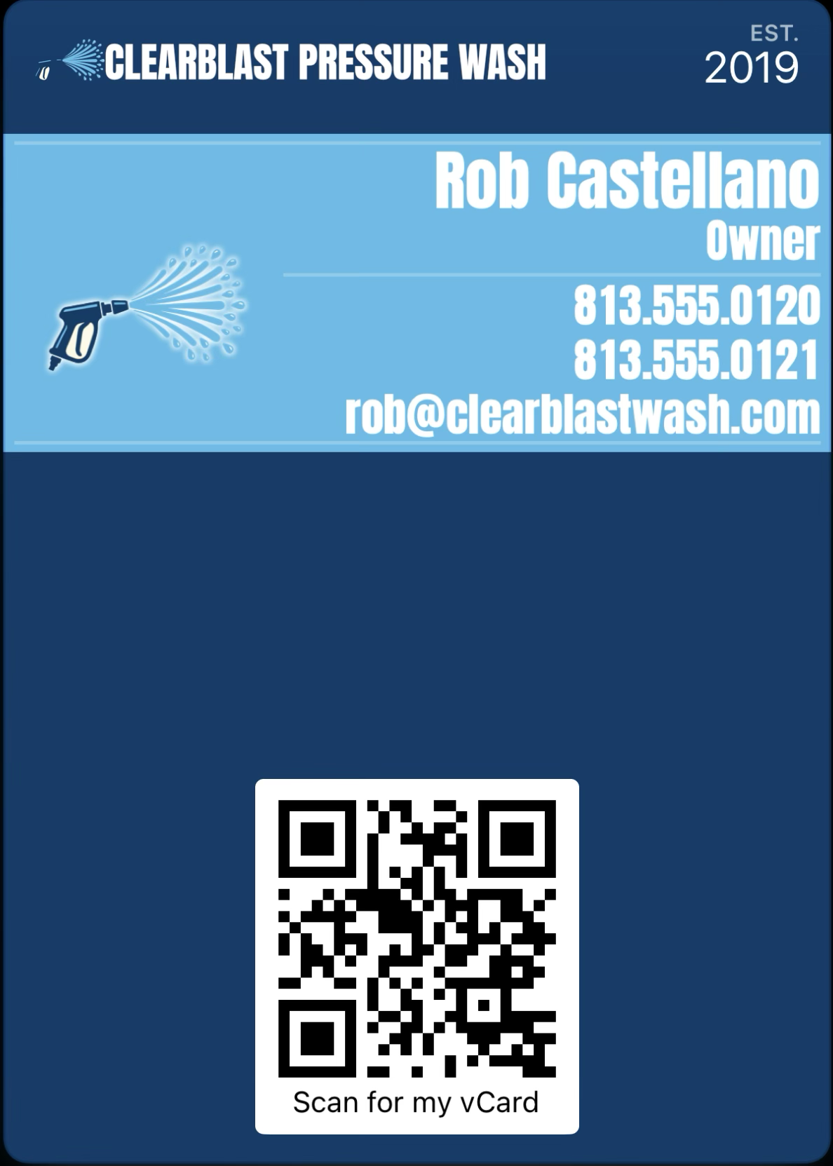 ClearBlast Pressure Washing card in Apple Wallet