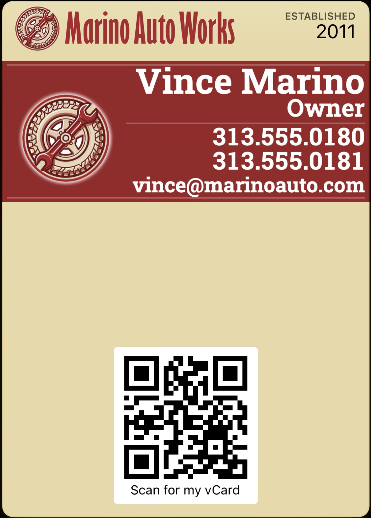 Marino Auto Works card in Apple Wallet