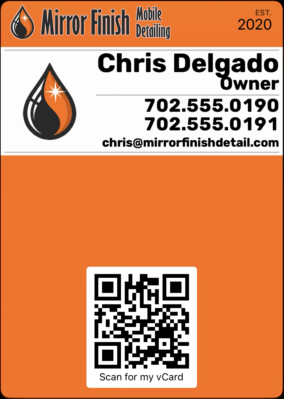 MirrorFinish Mobile Detailing card in Apple Wallet
