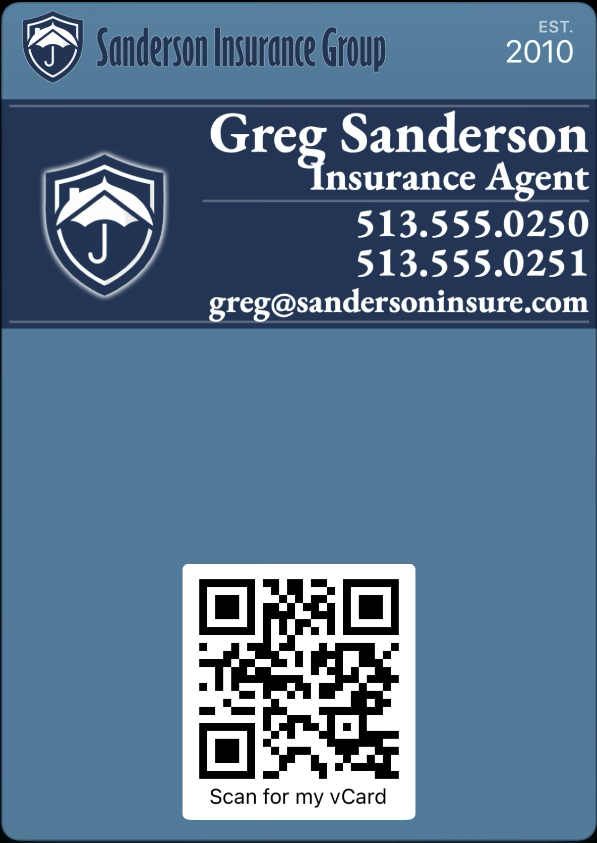 Sanderson Insurance Group card in Apple Wallet