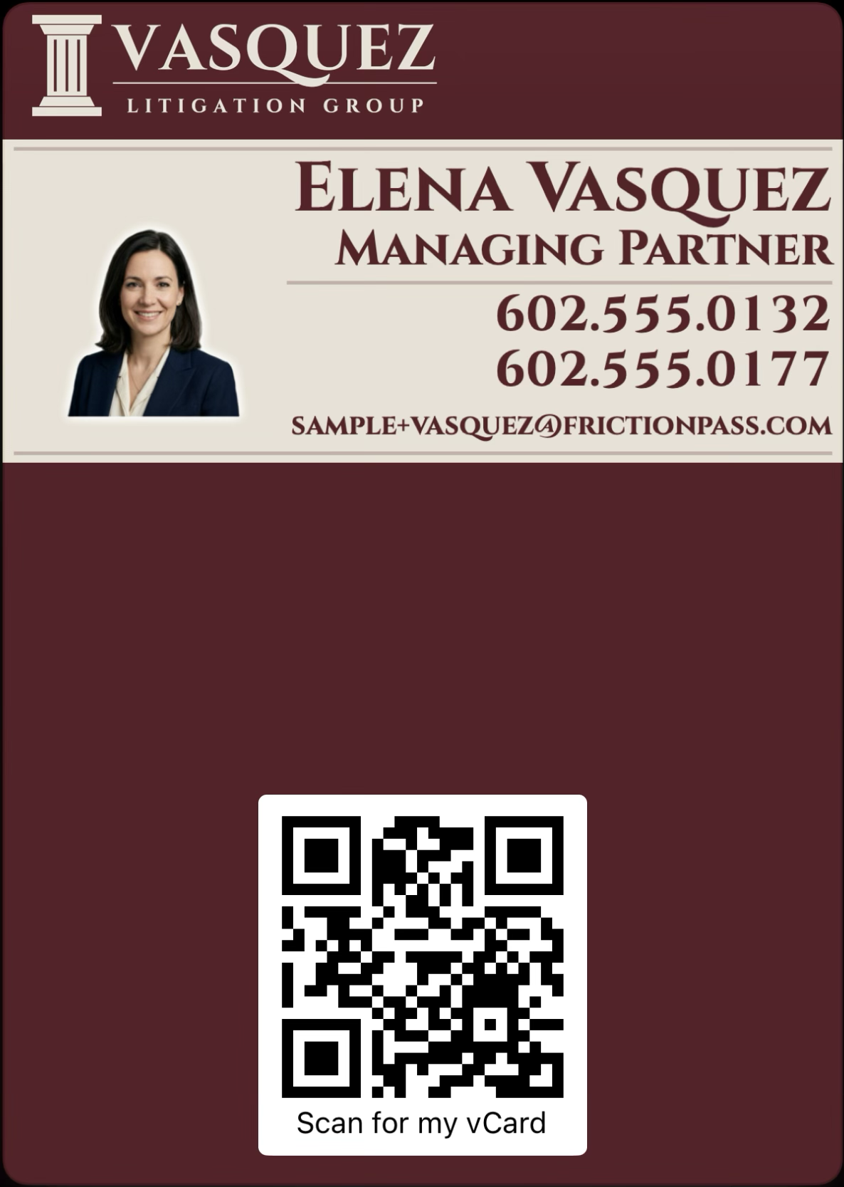 Vasquez Litigation Group card in Apple Wallet