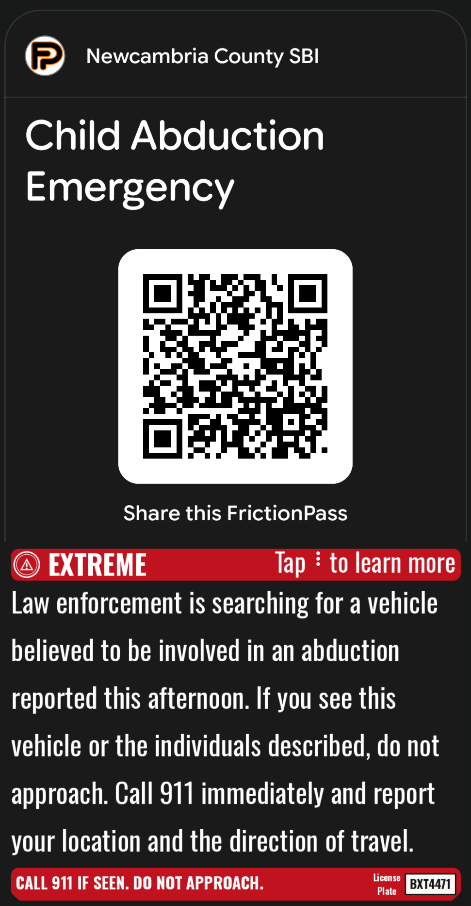 AMBER Alert with 0 photos, Google Wallet