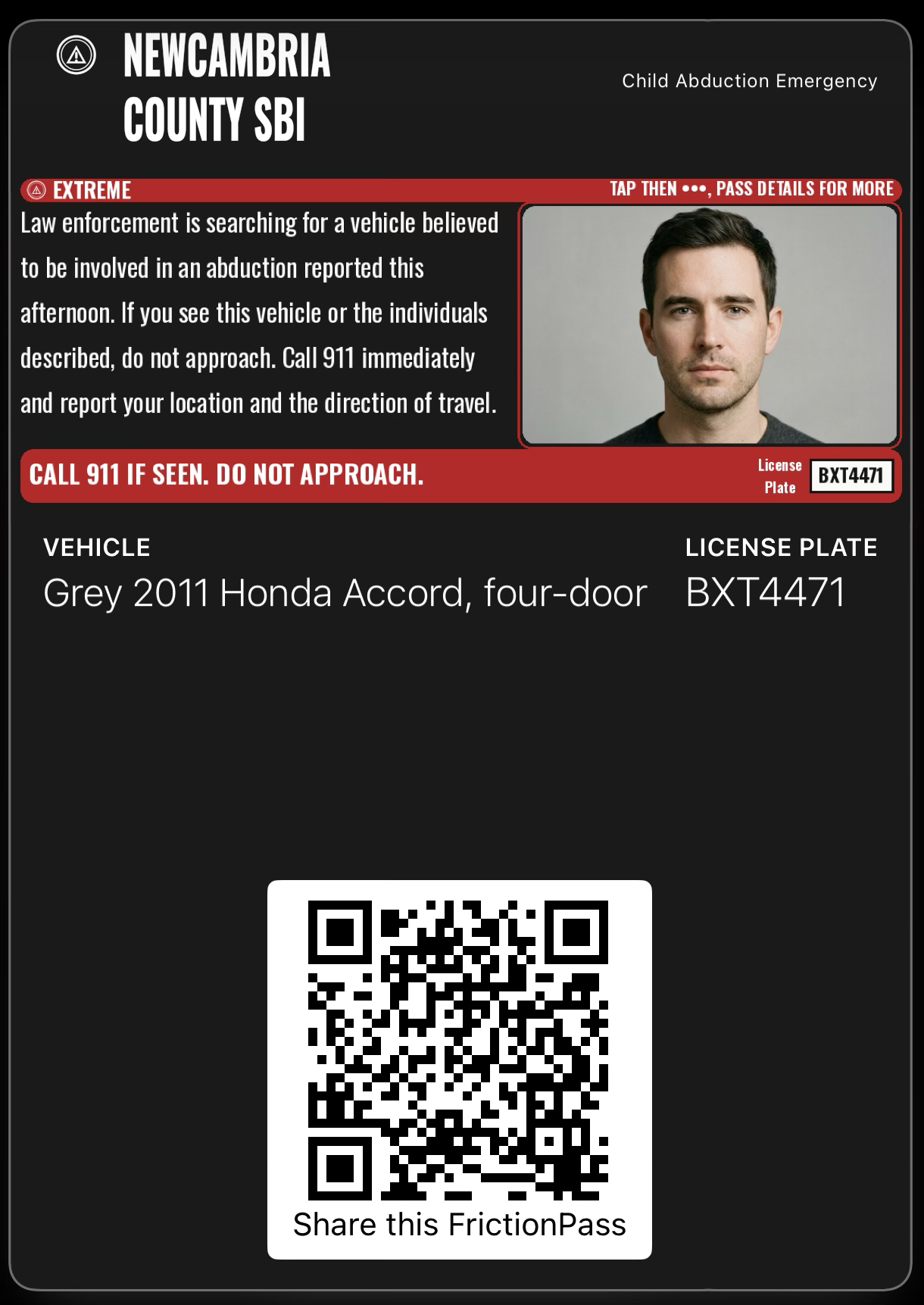 AMBER Alert with 1 photo, Apple Wallet