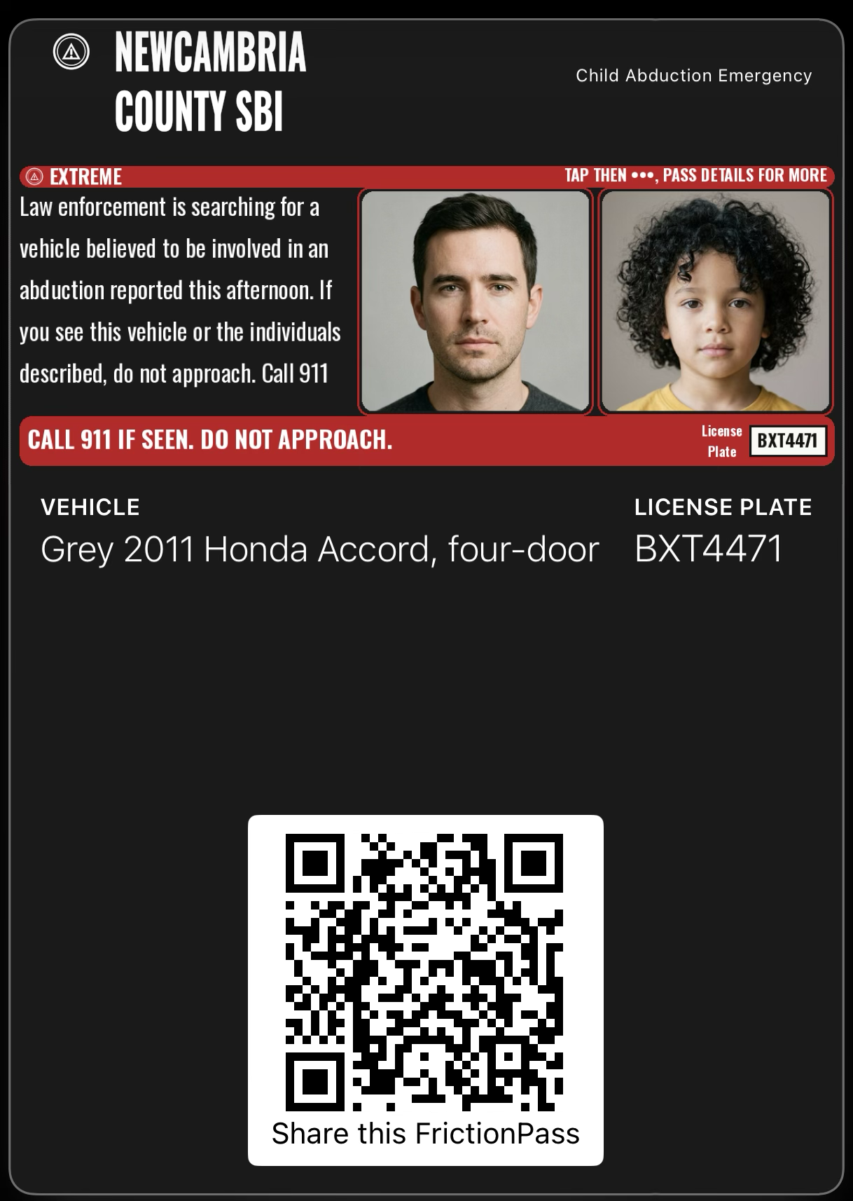AMBER Alert with 2 photos, Apple Wallet