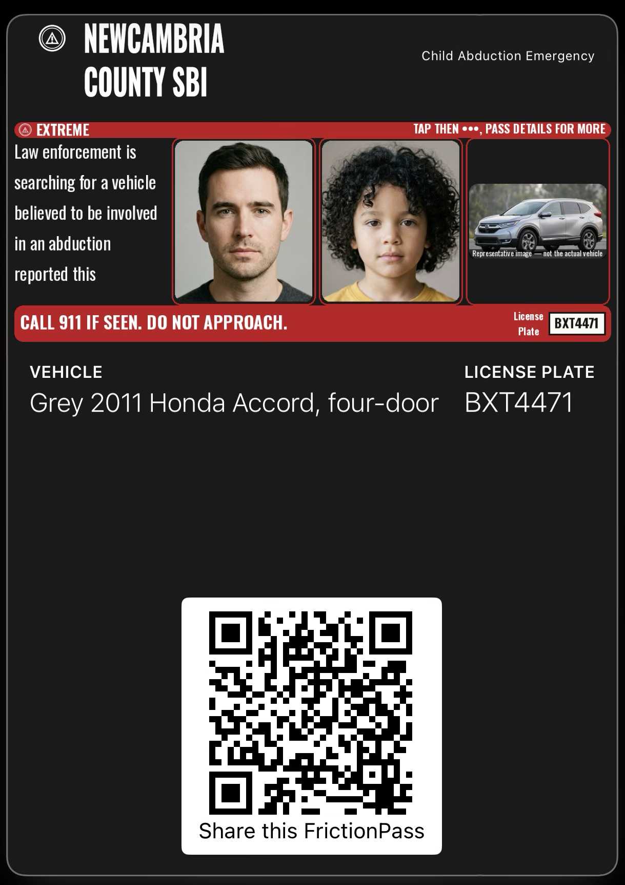 AMBER Alert with three photographs, Apple Wallet