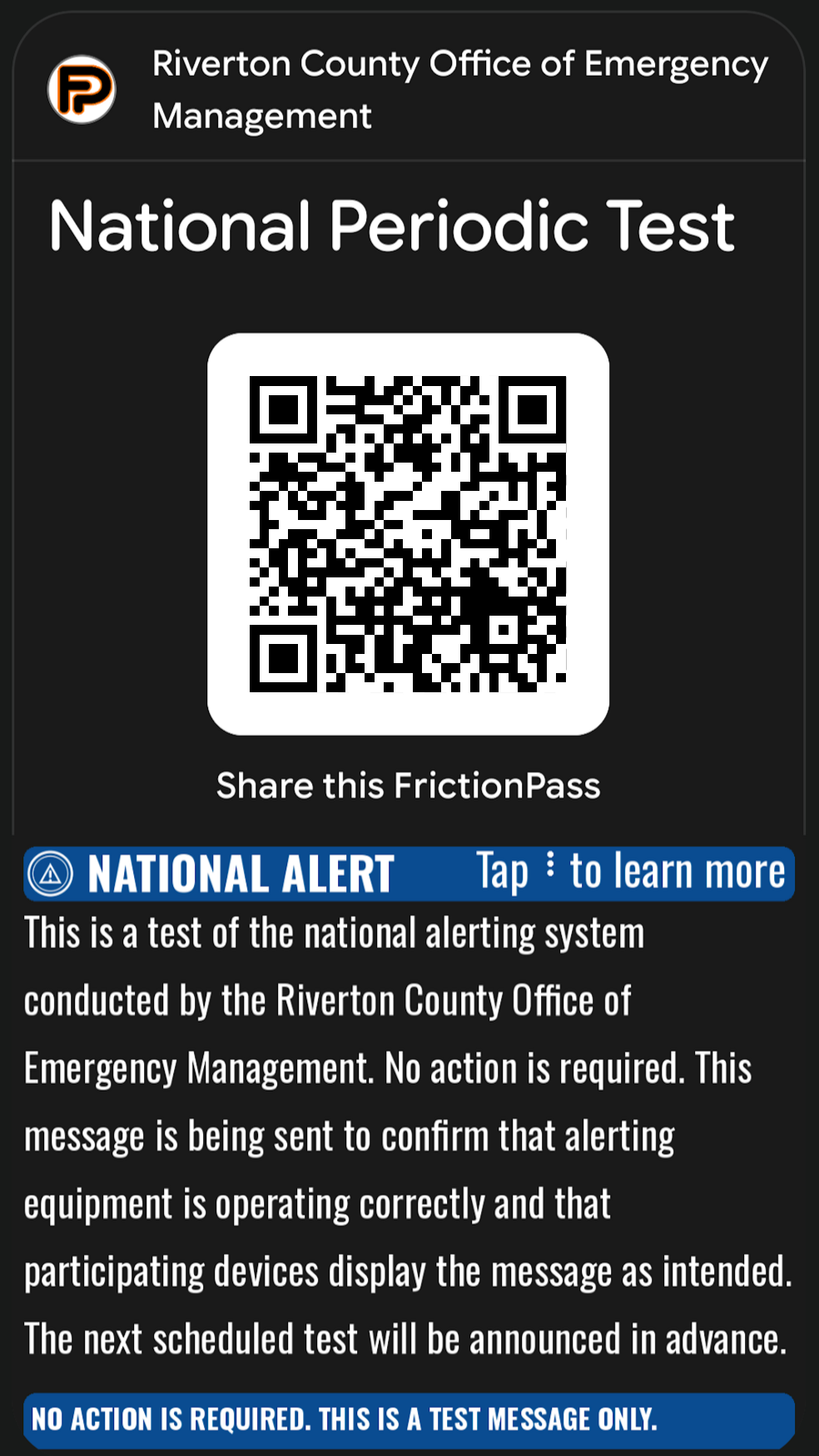 National Alert severity National Periodic Test, Google Wallet