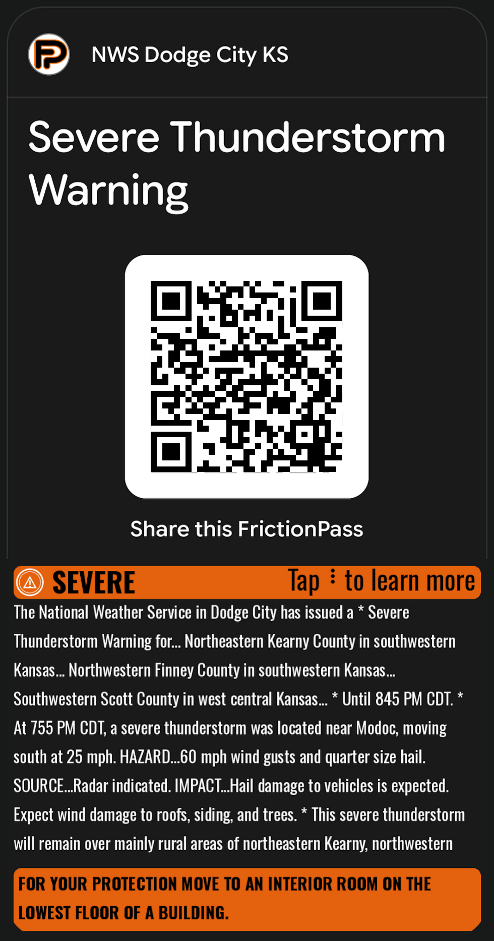 Severe severity Severe Thunderstorm Warning, Google Wallet