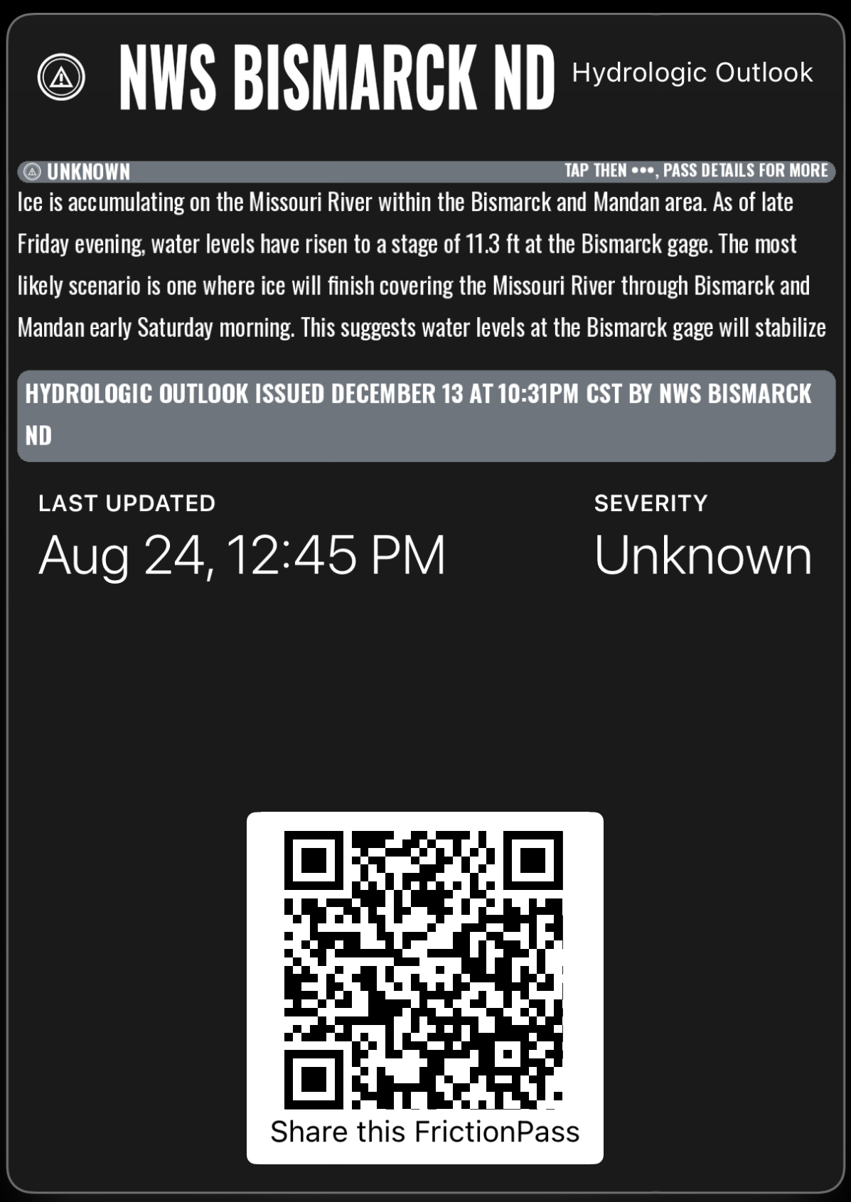 Unknown severity Hydrologic Outlook, Apple Wallet