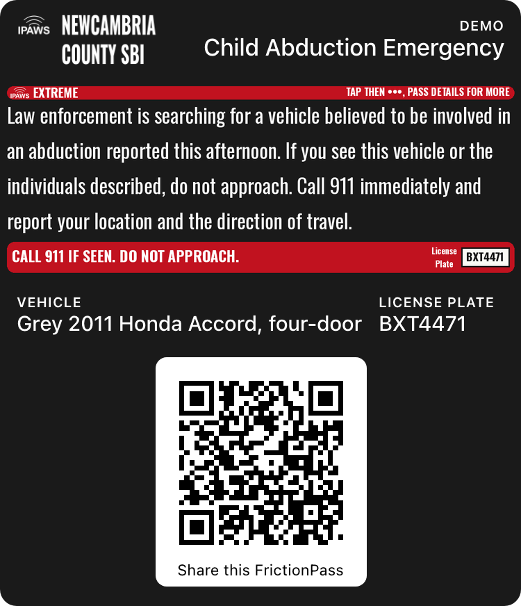 AMBER Alert with 0 photos, Apple Wallet