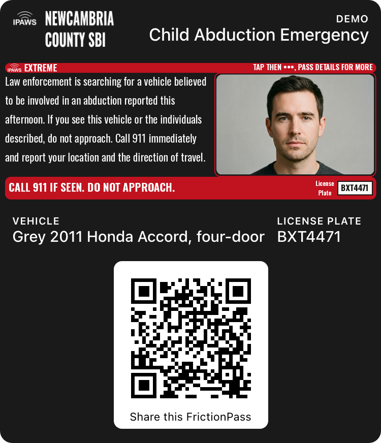 AMBER Alert with 1 photo, Apple Wallet
