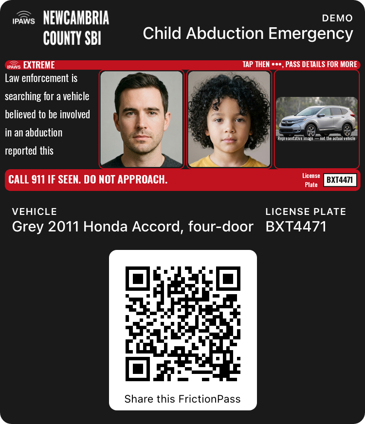 AMBER Alert with three photographs, Apple Wallet