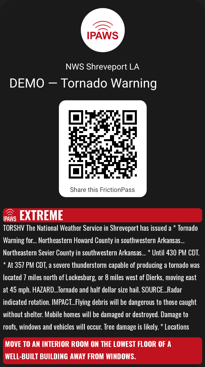 Extreme severity Tornado Warning, Google Wallet
