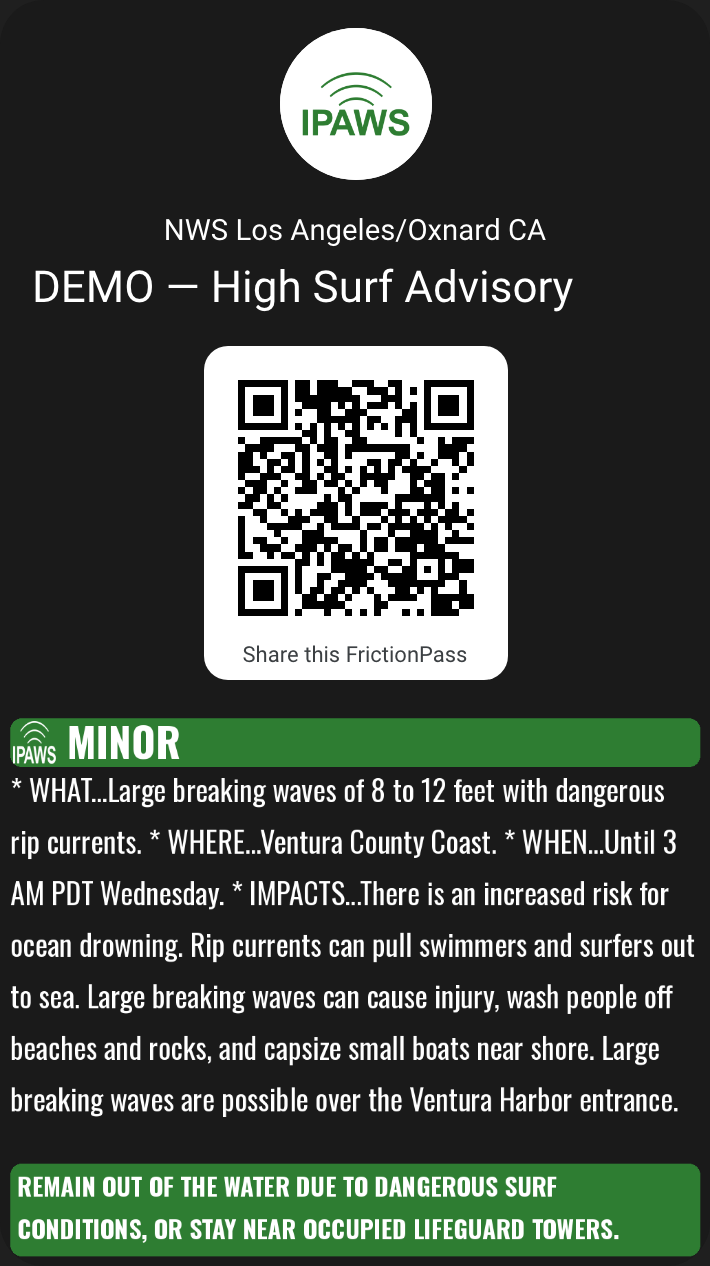 Minor severity High Surf Advisory, Google Wallet