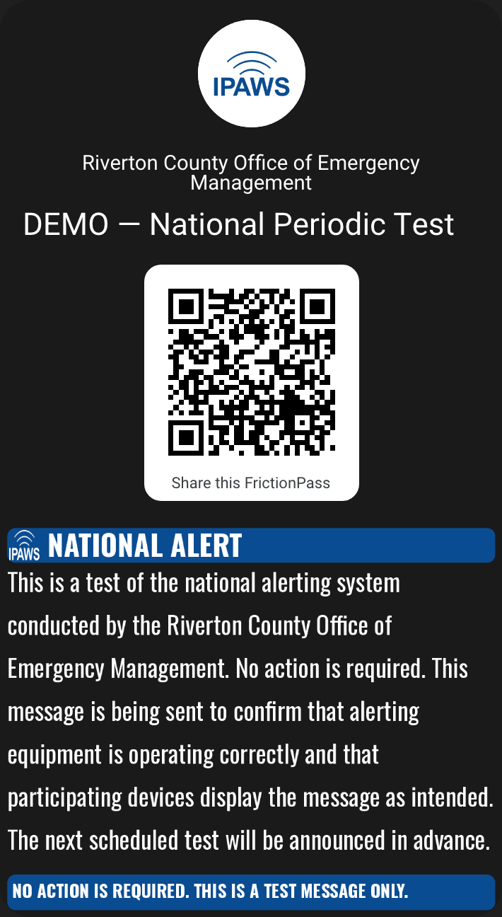 National Alert severity National Periodic Test, Google Wallet