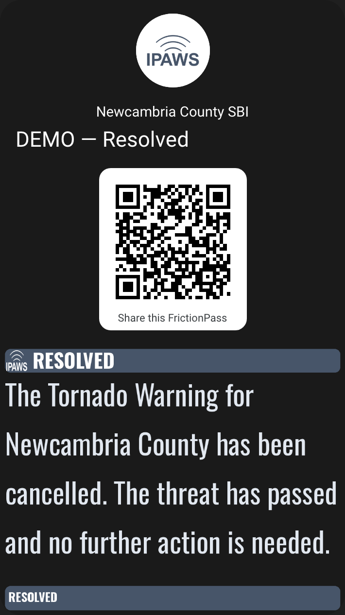 Resolved AMBER Alert, Google Wallet, front of pass
