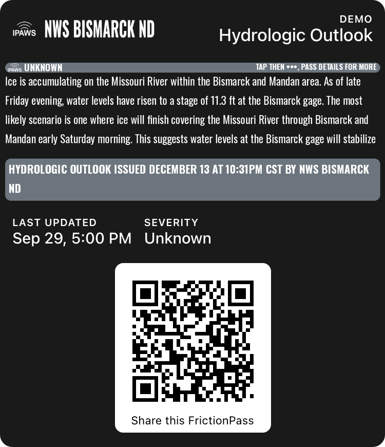 Unknown severity Hydrologic Outlook, Apple Wallet